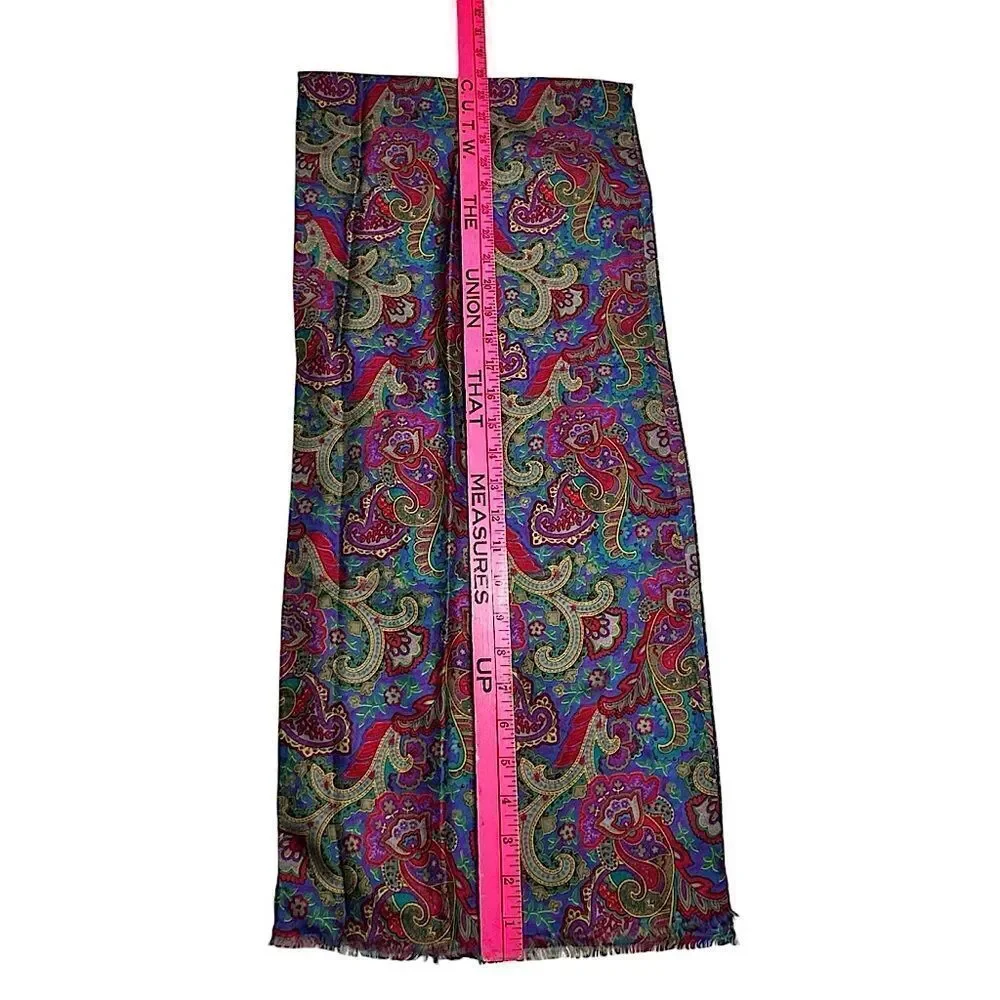 Vintage Greens and Pinks Paisley Silk long trimmed scarf